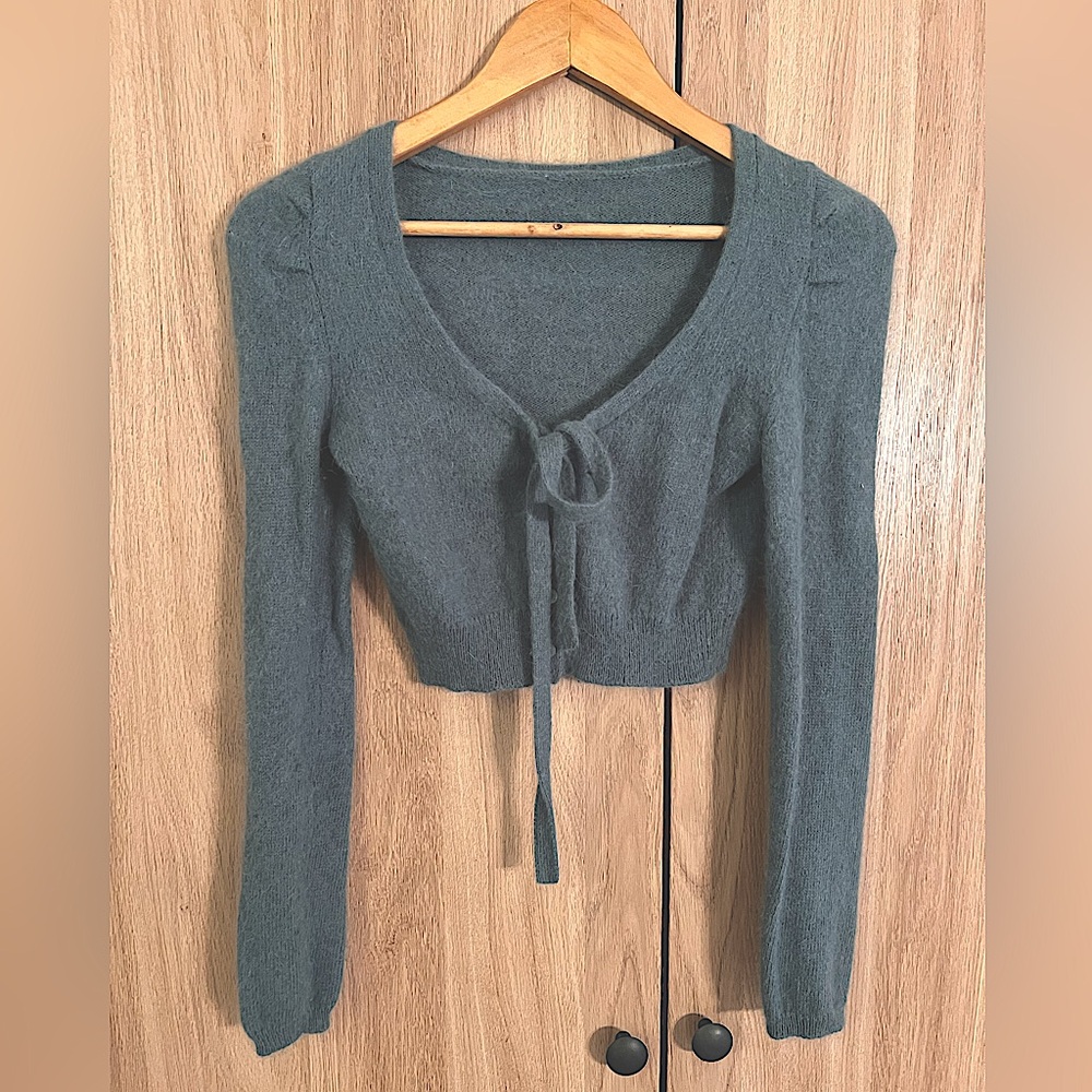 Angora short top Bolero, long sleeves, teal color